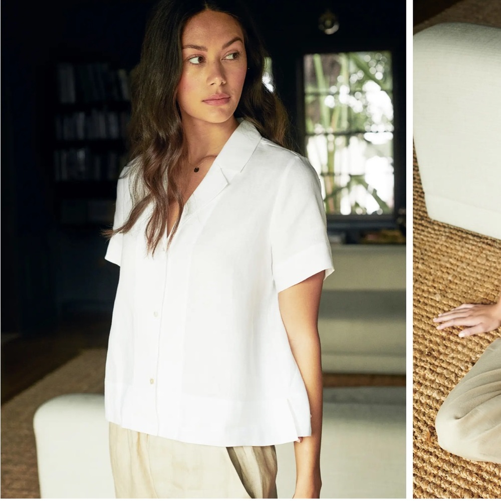 Quince White Linen Button Up Shirt Blouse S
